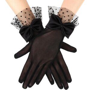 Women's Black Bow Short Lace Veil Feather Derby Tea Party Elegant Gloves Styles